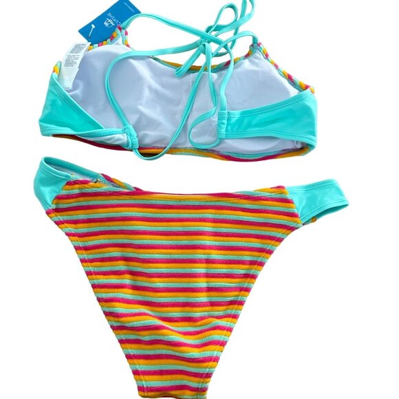 CUPSCHE Terry Multi color Striped Bikini Set Size Medium NEW - Picture 2 of 6